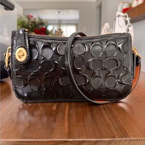 Coach Black Embossed Leather Wristlet